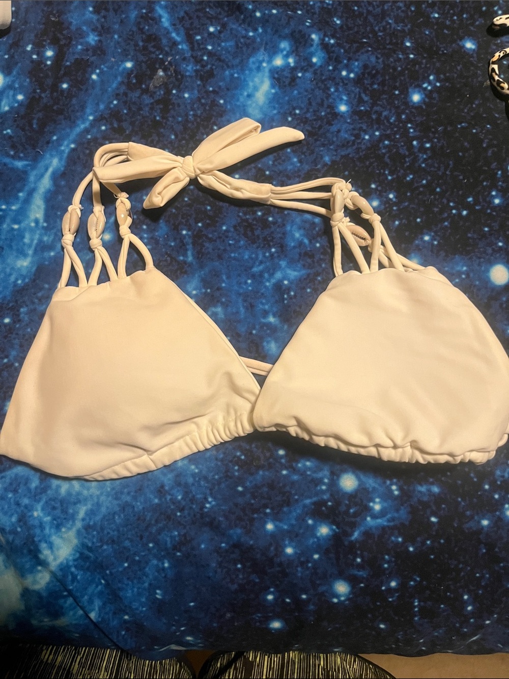Classic Cream Triangle Bikini Top with Knot-Detail Straps